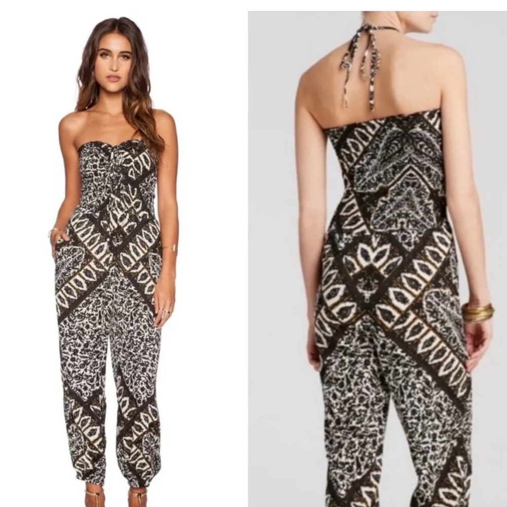 Free People Gauzy Balloon Smocked Jumpsuit Sz sm